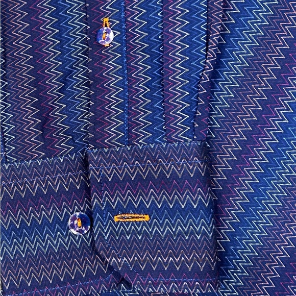 Luchiano Visconti Men’s Multi Color Chevron Striped Double Sided Shirt Size M - Picture 7 of 8